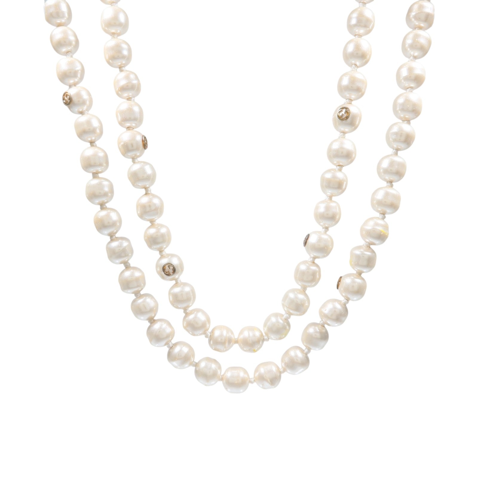 GUCCI PVC/Metal Faux Pearl Ribbon Necklace項鏈