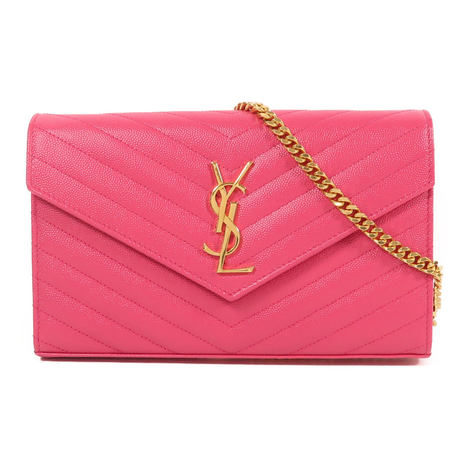 SAINT LAURENT 牛皮皮革Shoulder Bag金扣鏈帶肩背袋粉紅色