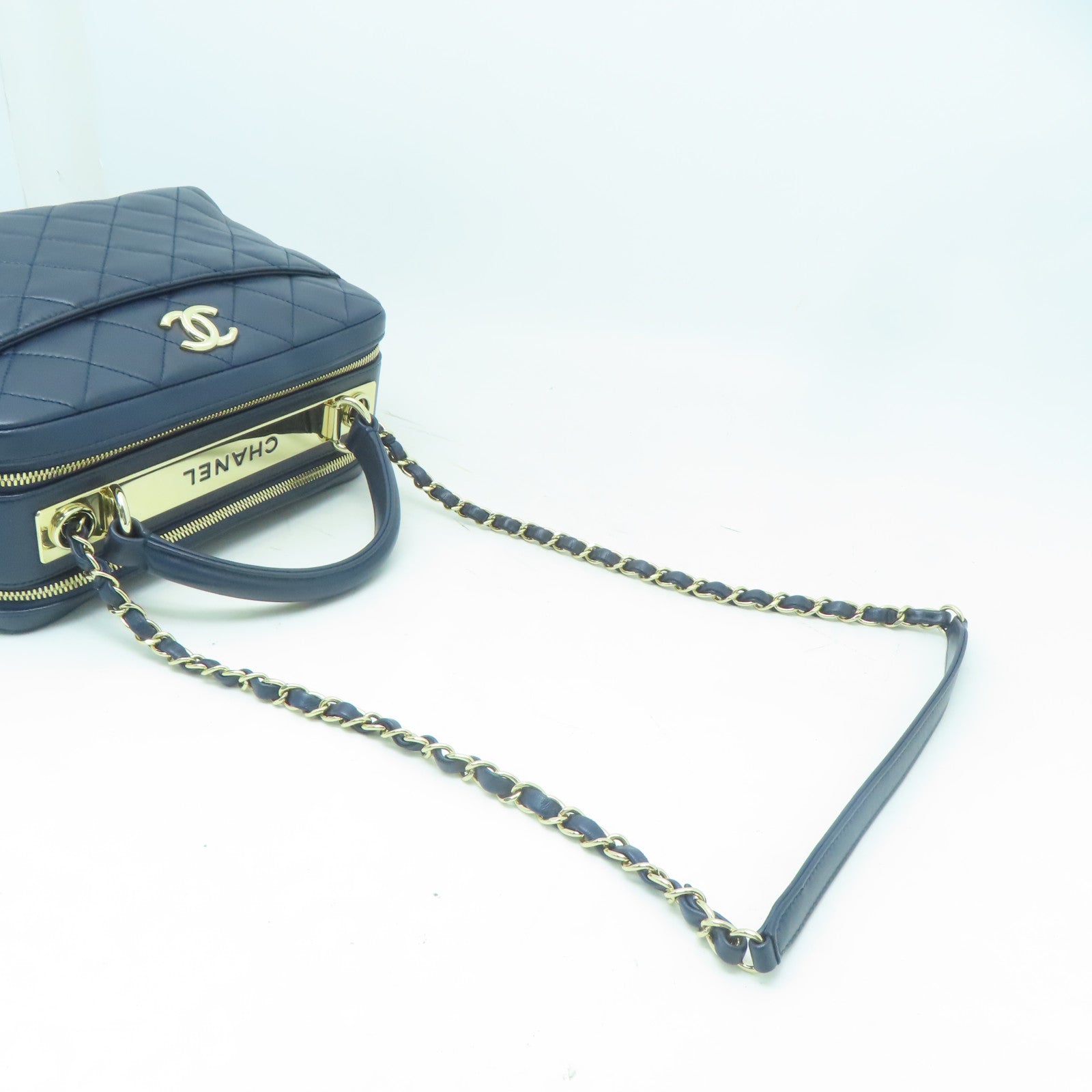 CHANEL 【激減優惠】菱格羊皮皮革Shoulder Bag金扣手挽肩背兩用袋藍色