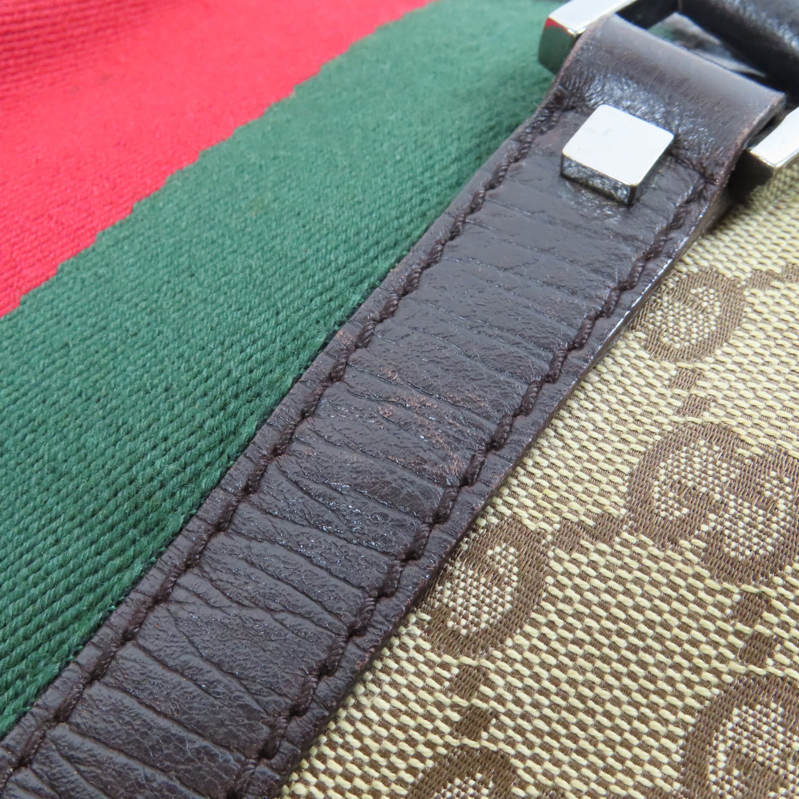 GUCCI 帆布Boston Bag銀扣肩背袋啡色