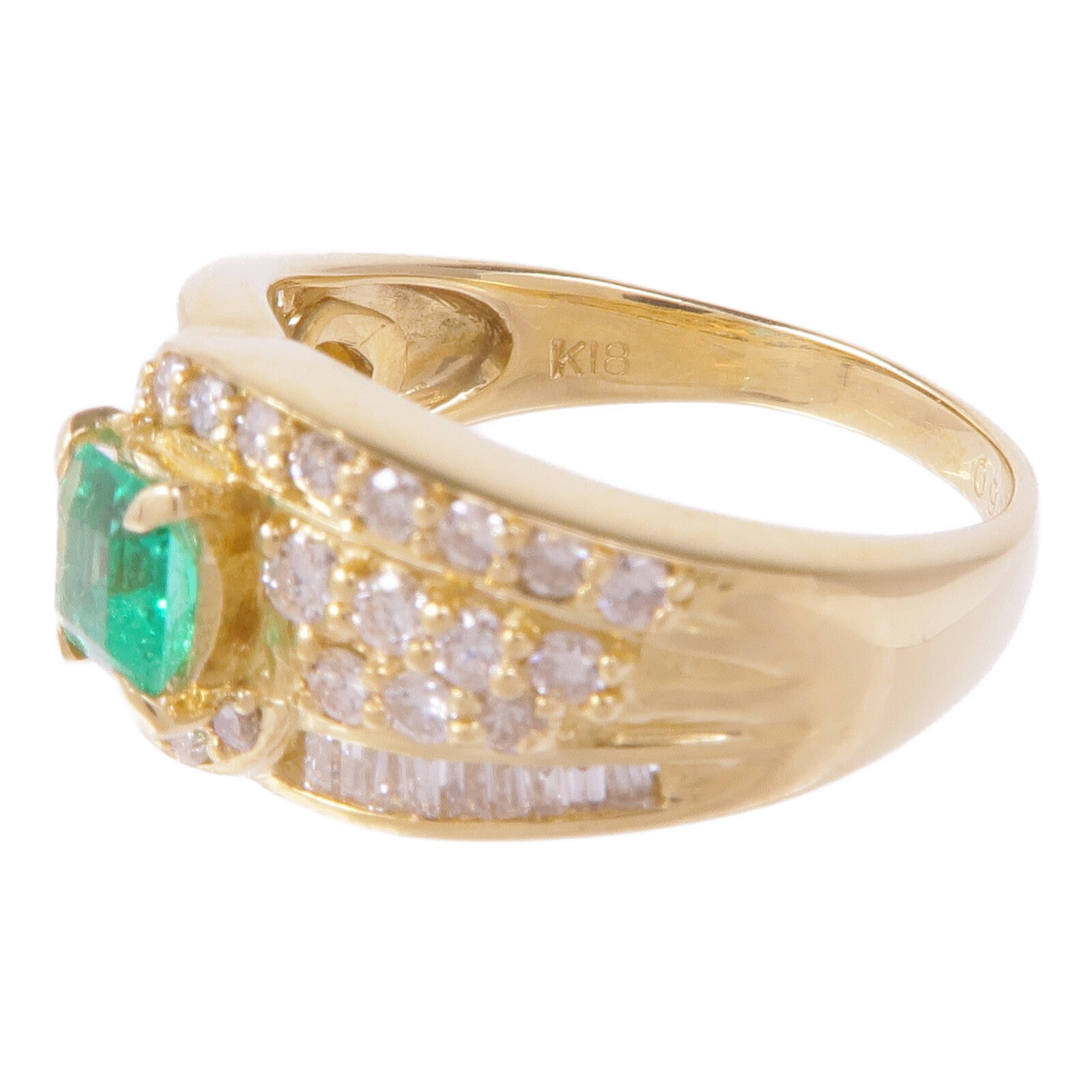 JEWELRY 18K黃金Emerald Diamond Ring綠寶石/鑽石戒指US#6