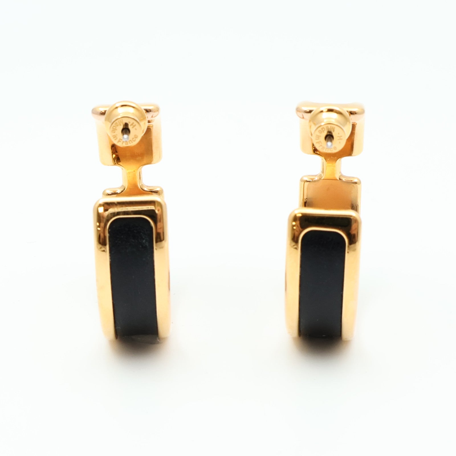 HERMES 金屬/Box Calf皮革Olympe Earrings耳環Noir