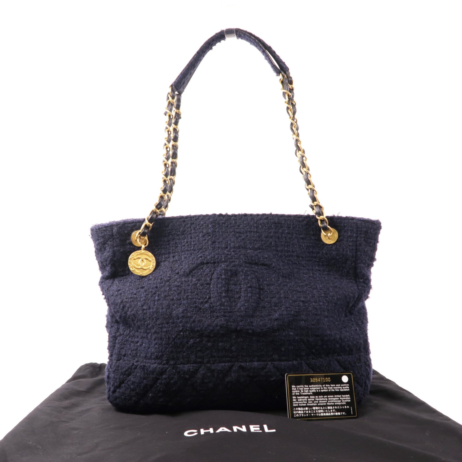 CHANEL 粗花呢Tote Bag金扣鏈帶肩背袋
