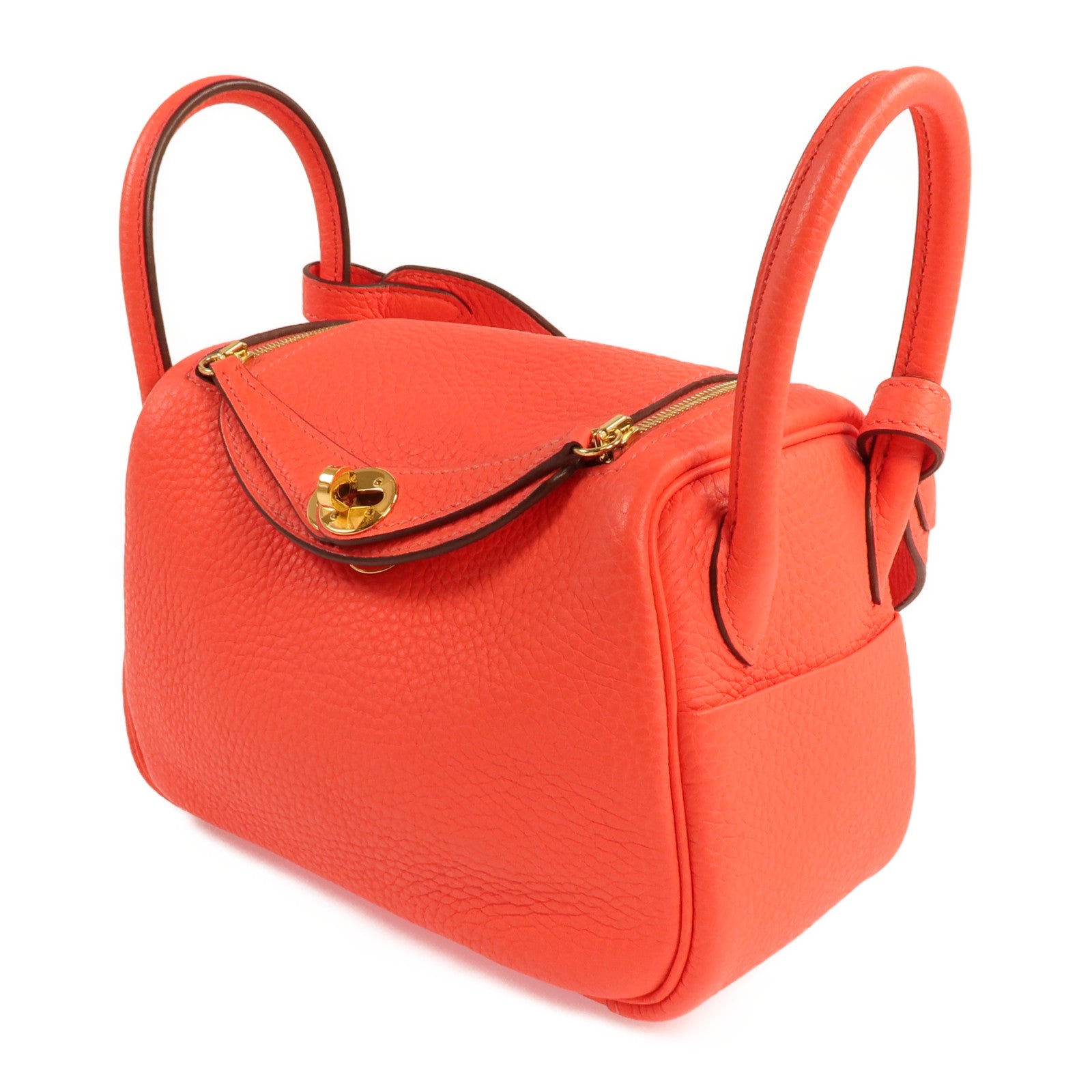 HERMES Clemence皮革Mini Lindy金扣手挽肩背兩用袋Rose Tomate