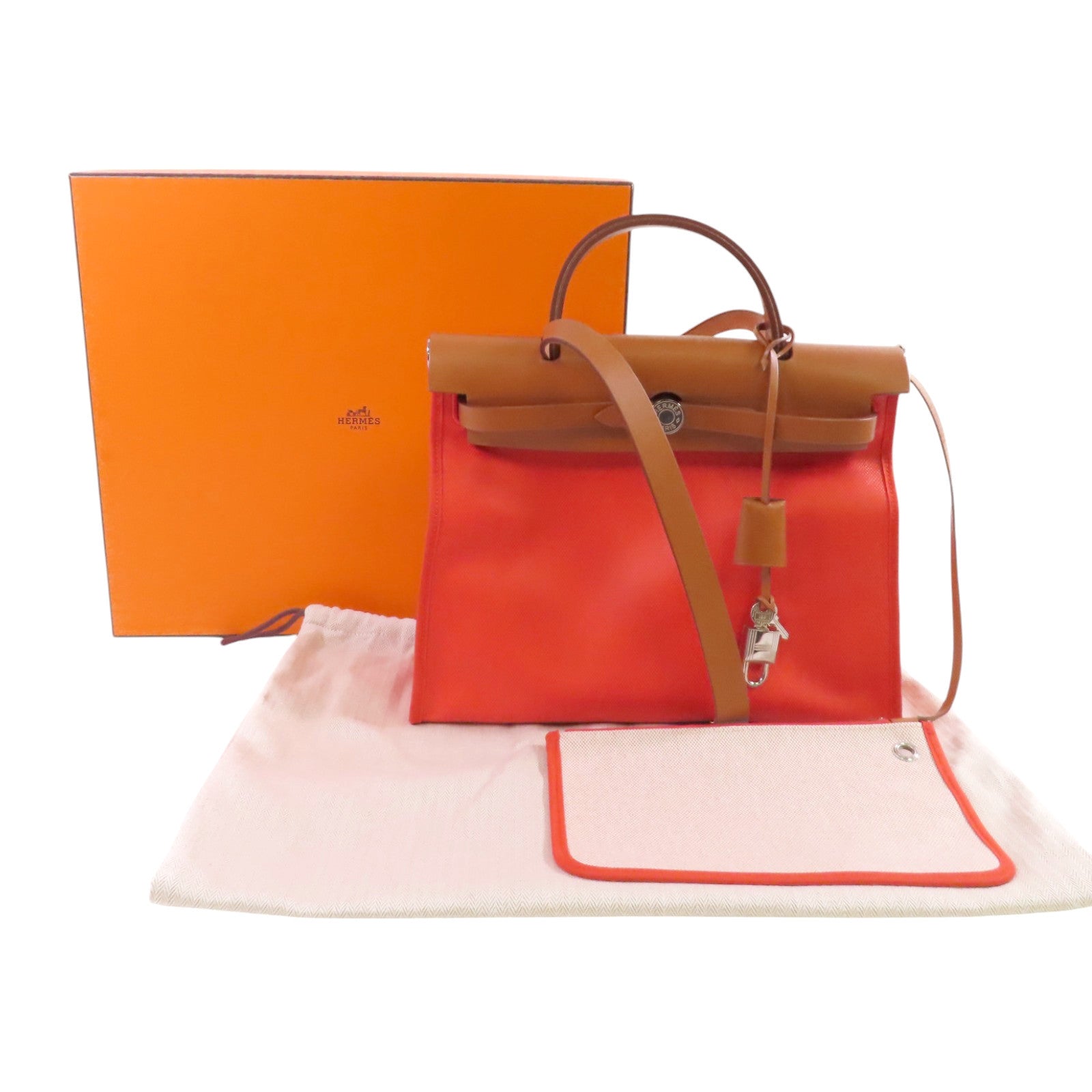 HERMES 帆布/牛皮皮革Herbag PM 2Way Shoulder Bag銀扣手挽肩背兩用袋