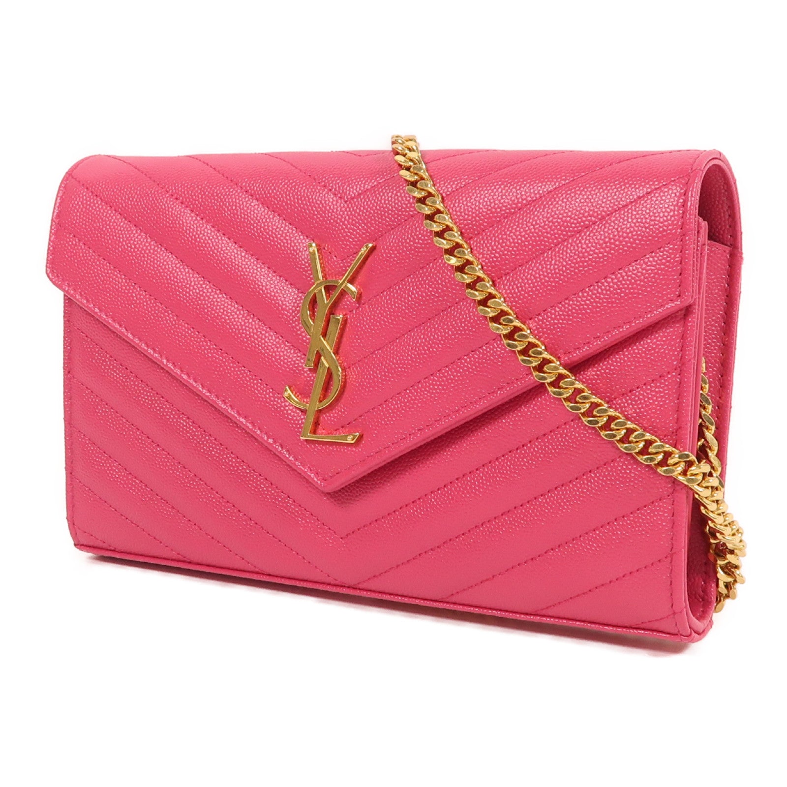 SAINT LAURENT 牛皮皮革Shoulder Bag金扣鏈帶肩背袋粉紅色