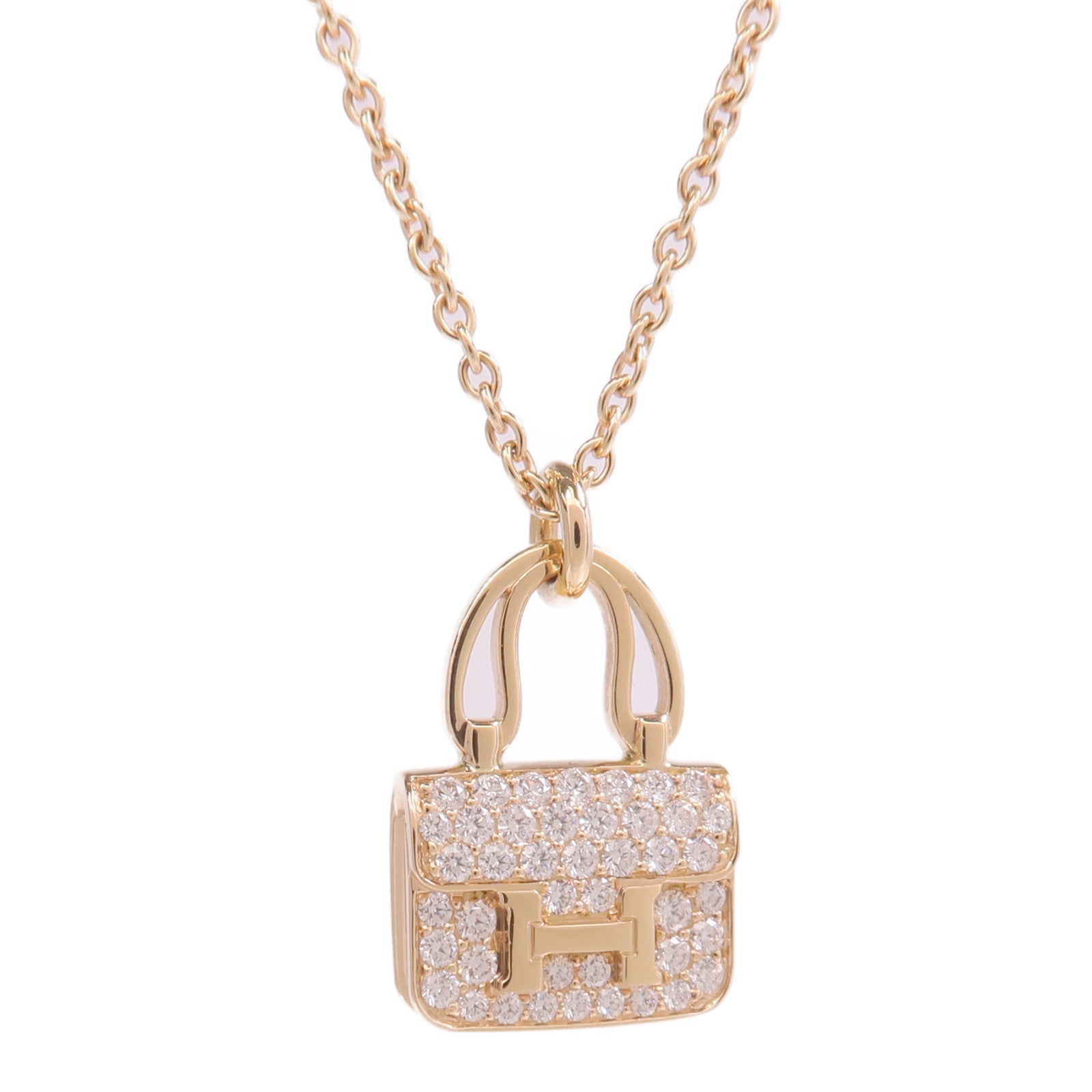 HERMES 18K玫瑰金Amulette Constance Necklace鑽石項鍊