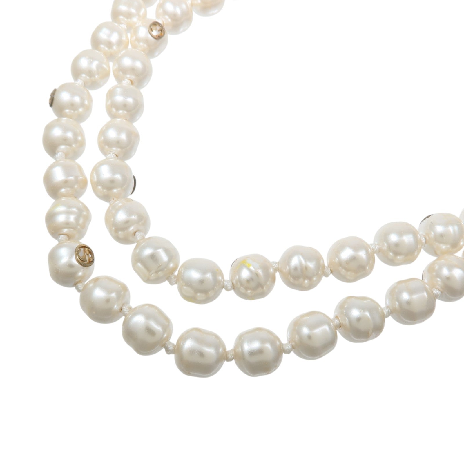 GUCCI PVC/Metal Faux Pearl Ribbon Necklace項鏈