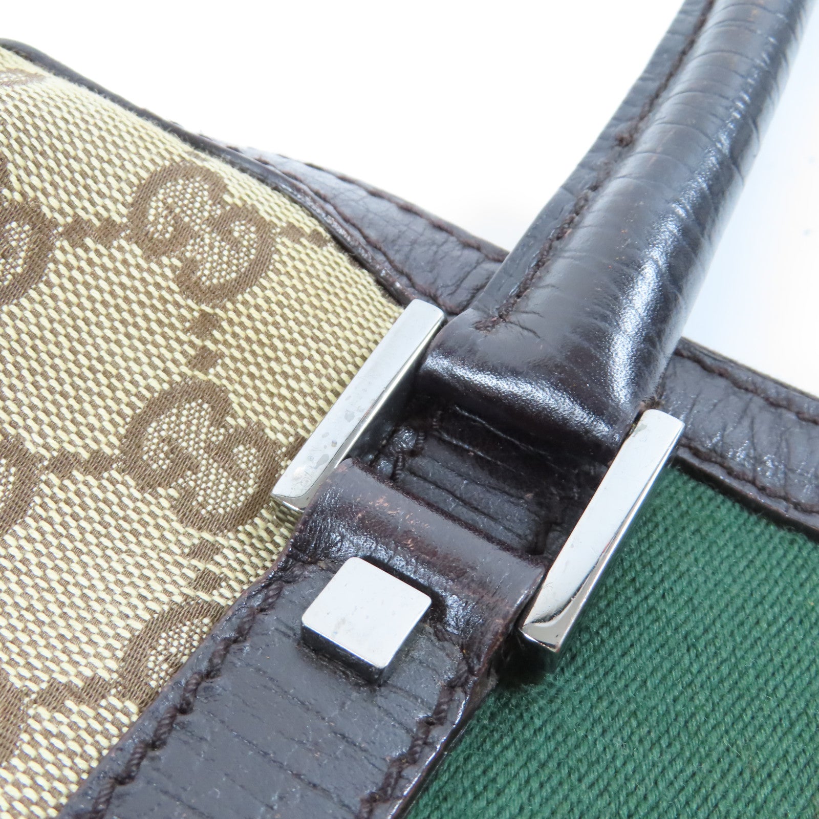 GUCCI 帆布Boston Bag銀扣肩背袋啡色