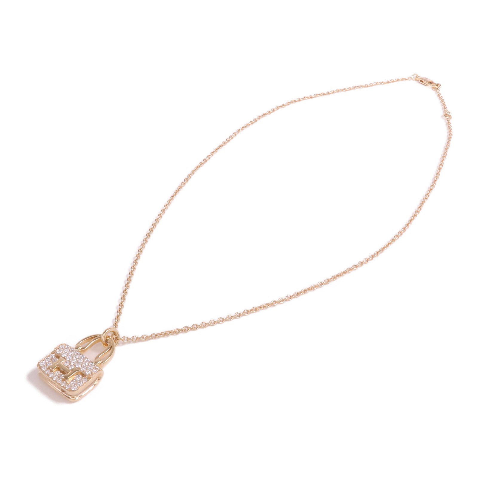 HERMES 18K玫瑰金Amulette Constance Necklace鑽石項鍊