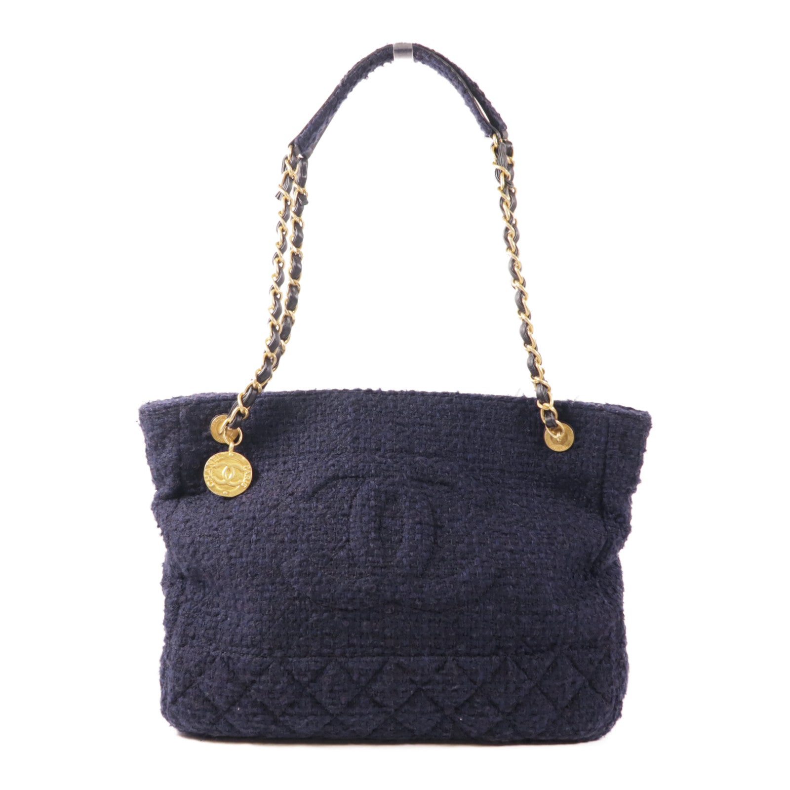 CHANEL 粗花呢Tote Bag金扣鏈帶肩背袋