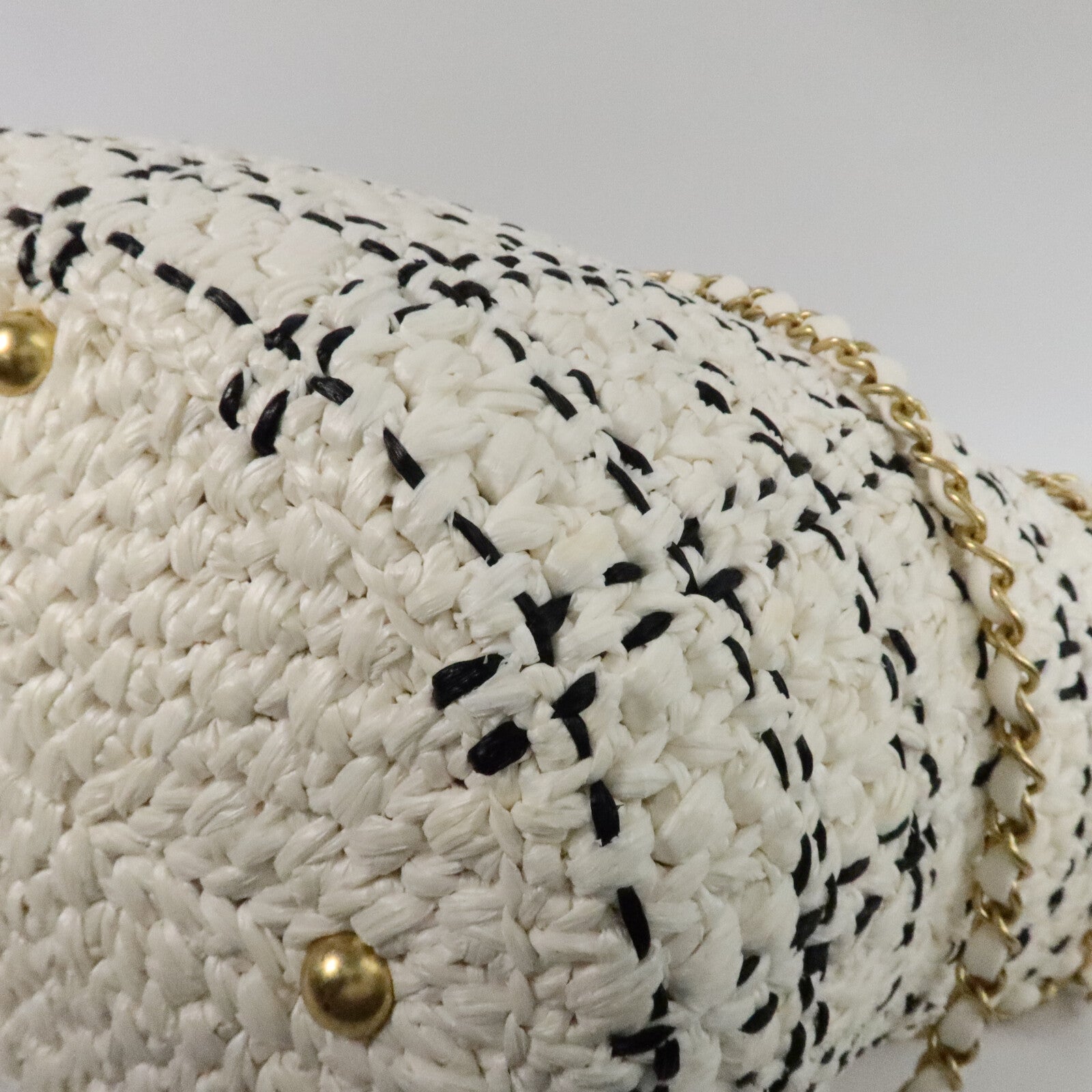 CHANEL 藤料Raffia Effect Tweed Shppping Bag鏈帶手挽袋