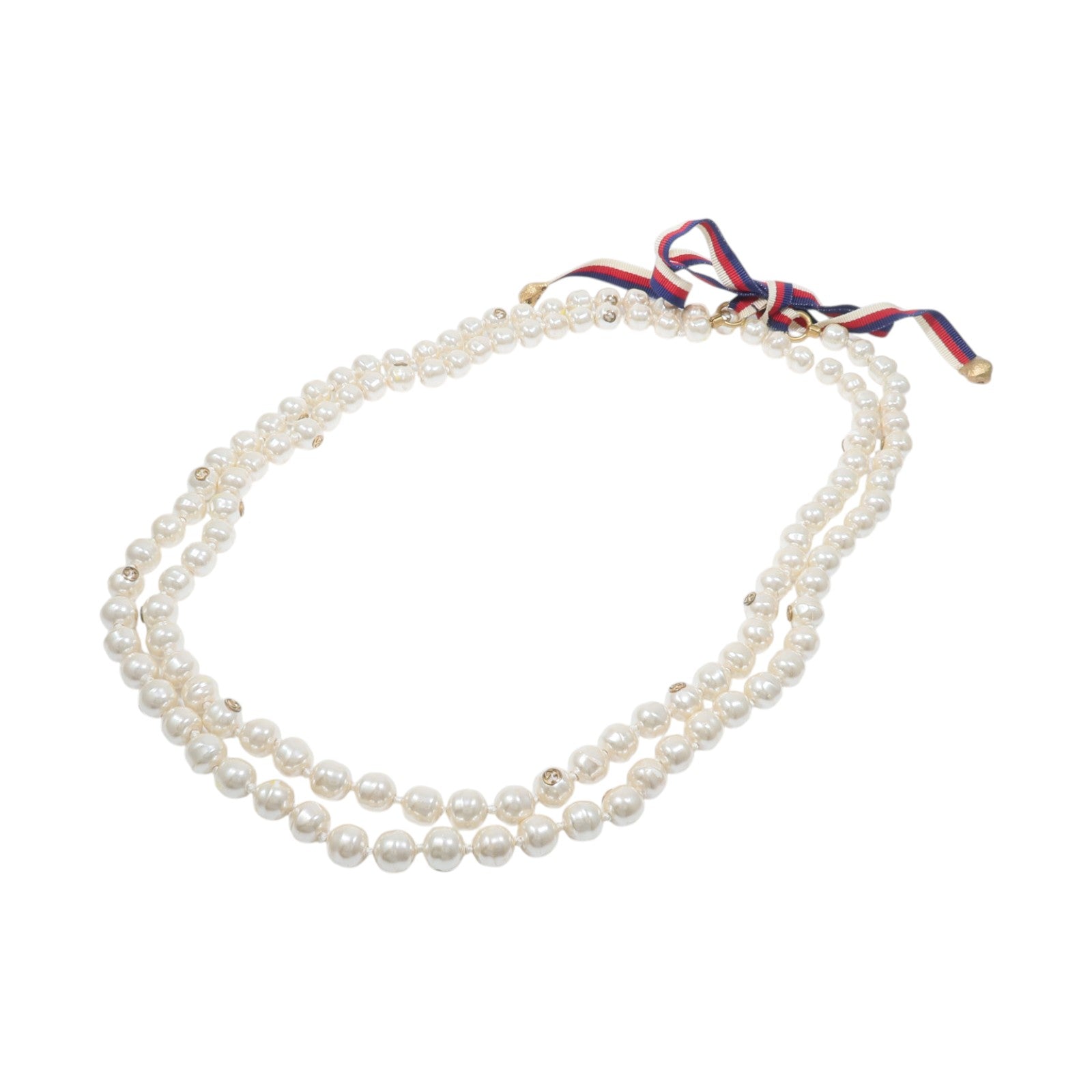 GUCCI PVC/Metal Faux Pearl Ribbon Necklace項鏈