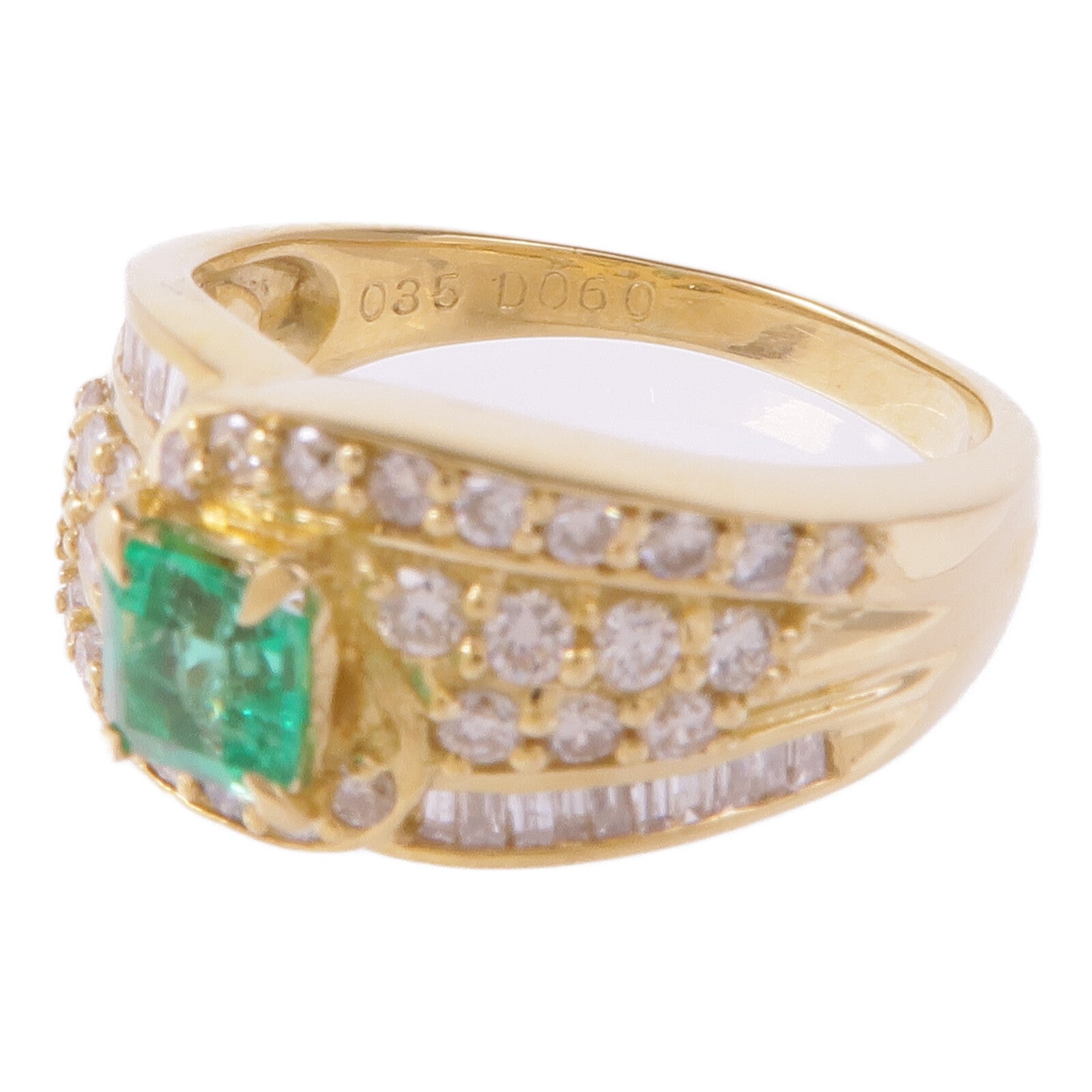 JEWELRY 18K黃金Emerald Diamond Ring綠寶石/鑽石戒指US#6