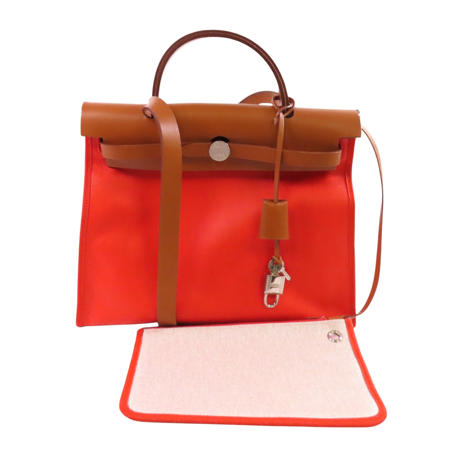 HERMES 帆布/牛皮皮革Herbag PM 2Way Shoulder Bag銀扣手挽肩背兩用袋