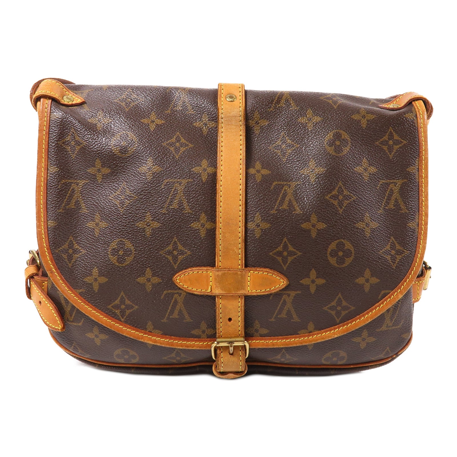 LOUIS VUITTON Monogram Saumur 30金扣肩背袋棕色