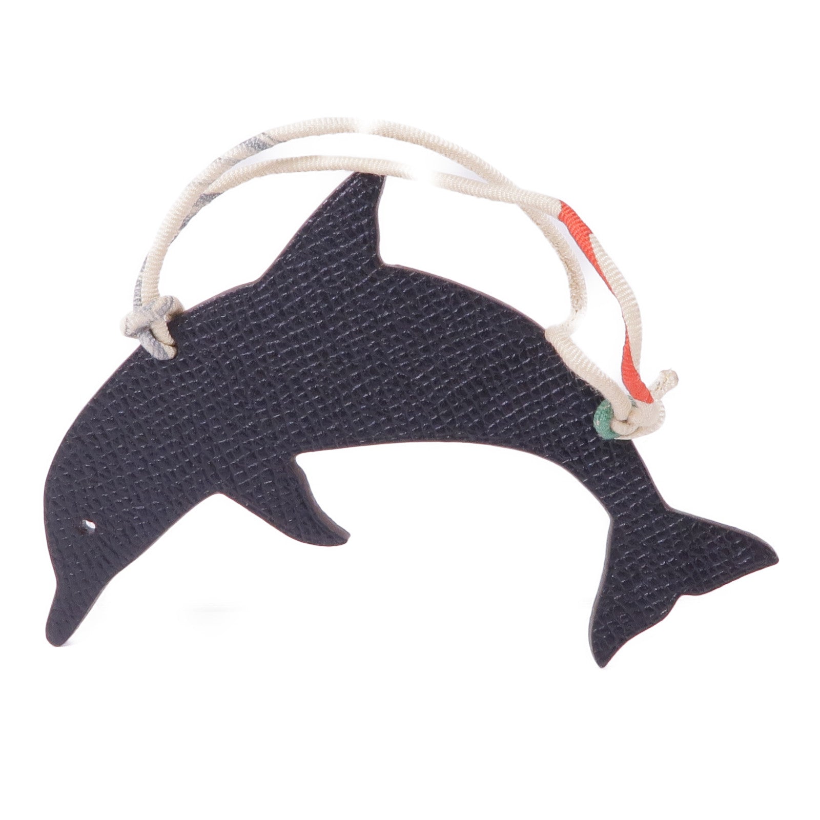 HERMES Epsom皮革Petit H Dolphin Charm掛飾橙色/黑色