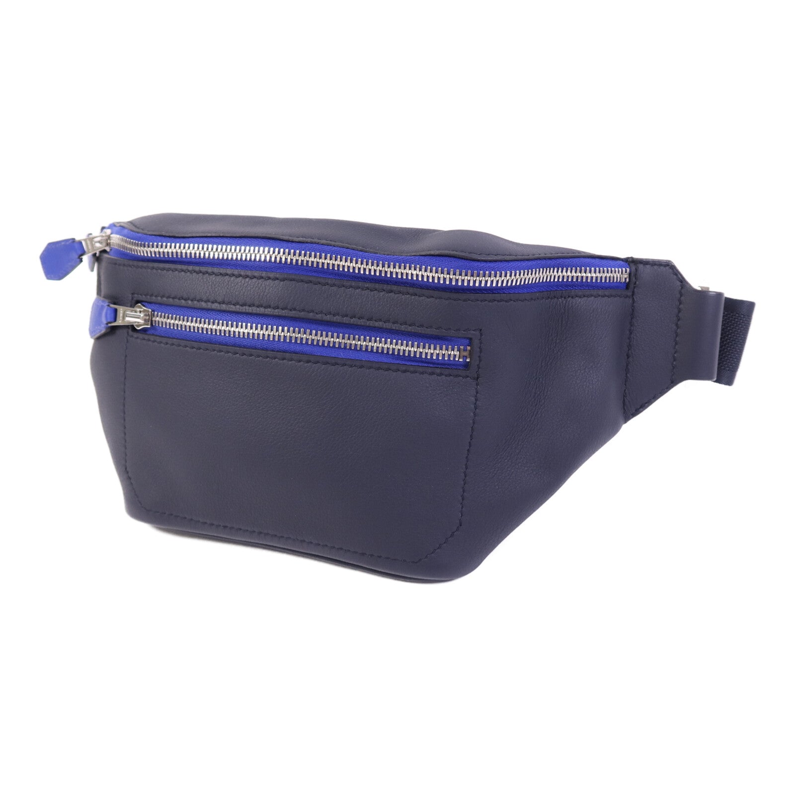 HERMES Swift皮革Cityslide Belt PM銀扣腰包Bleu Indigo/Bleu Electrique