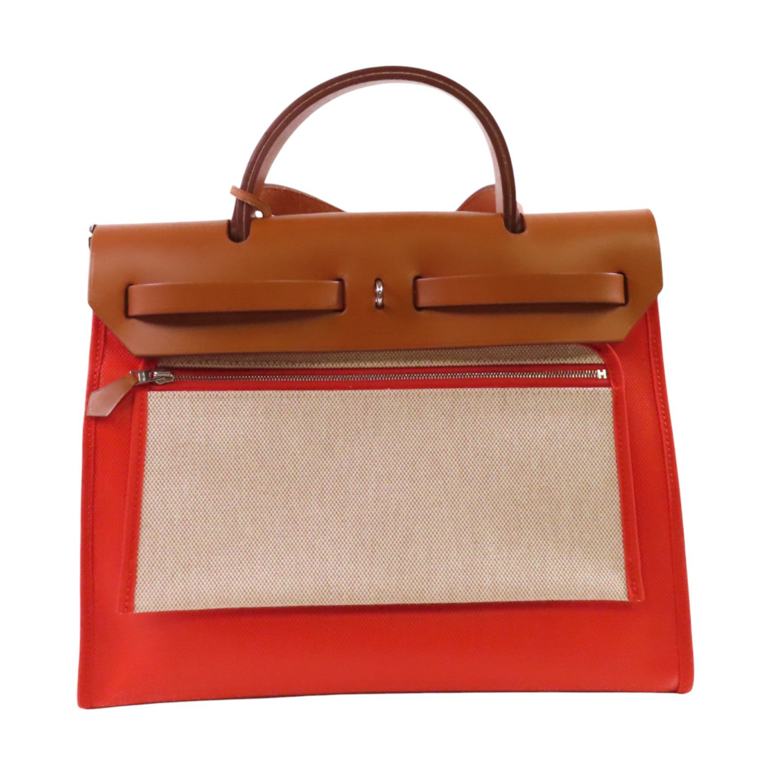 HERMES 帆布/牛皮皮革Herbag PM 2Way Shoulder Bag銀扣手挽肩背兩用袋