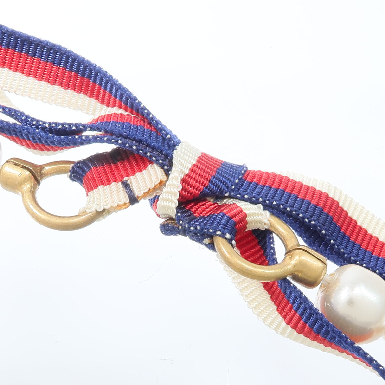 GUCCI PVC/Metal Faux Pearl Ribbon Necklace項鏈