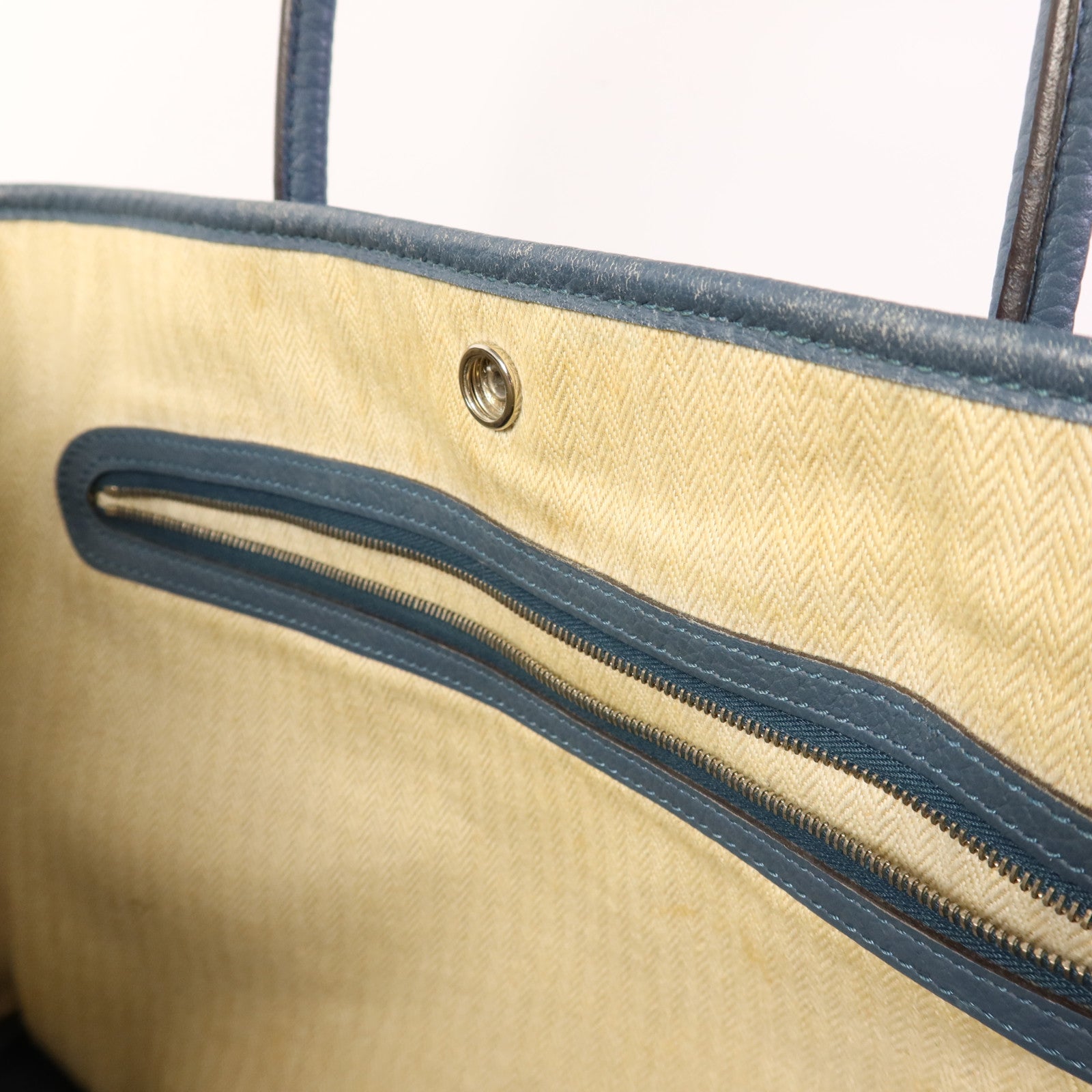 HERMES Negonda皮革Garden Party PM銀扣手挽袋Bleu Agate