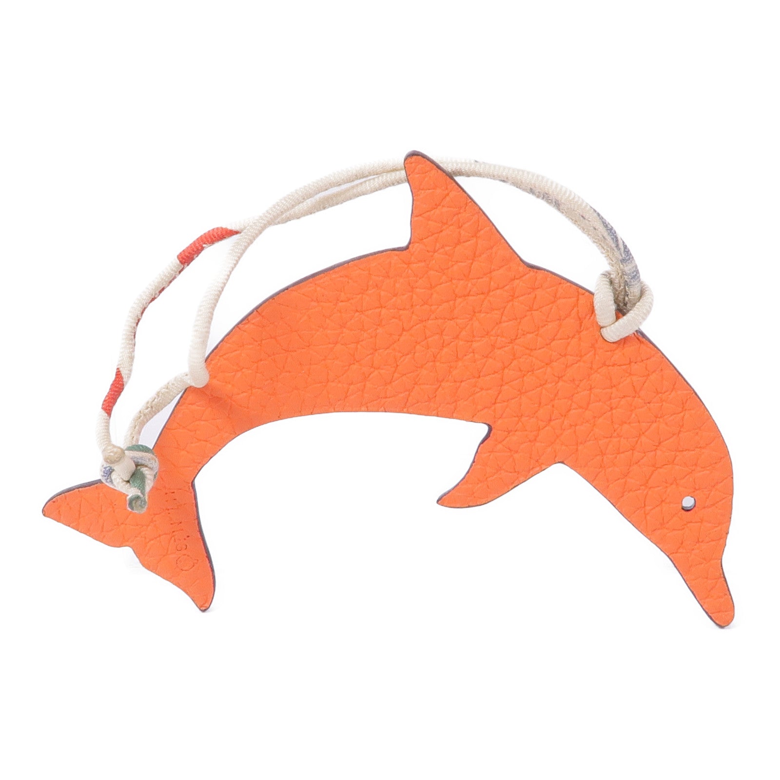 HERMES Epsom皮革Petit H Dolphin Charm掛飾橙色/黑色