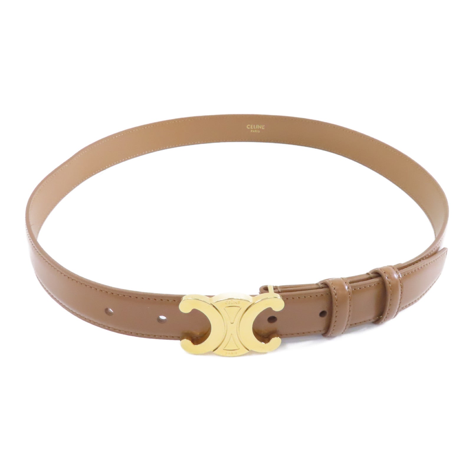 CELINE 牛皮皮革Belt金扣皮帶啡色