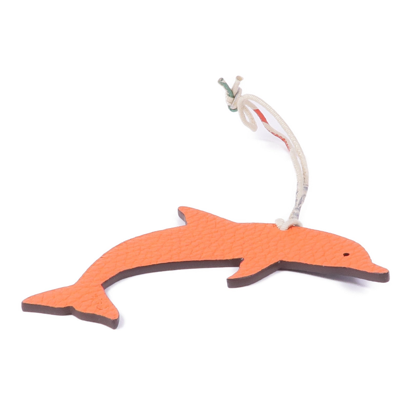 HERMES Epsom皮革Petit H Dolphin Charm掛飾橙色/黑色