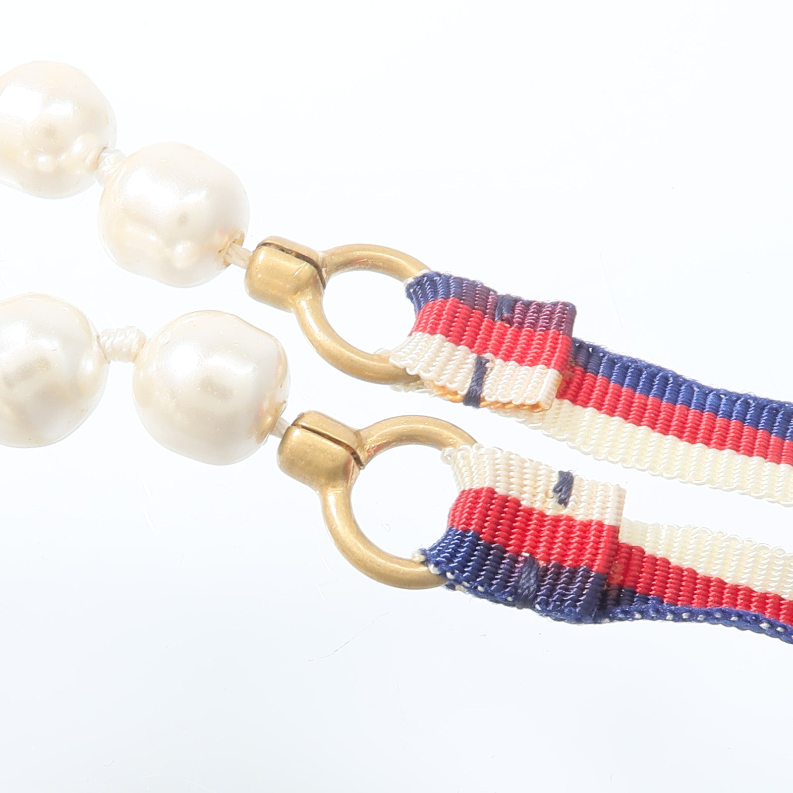 GUCCI PVC/Metal Faux Pearl Ribbon Necklace項鏈