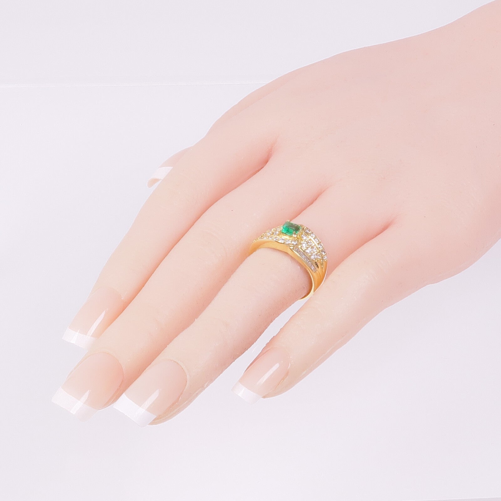 JEWELRY 18K黃金Emerald Diamond Ring綠寶石/鑽石戒指US#6