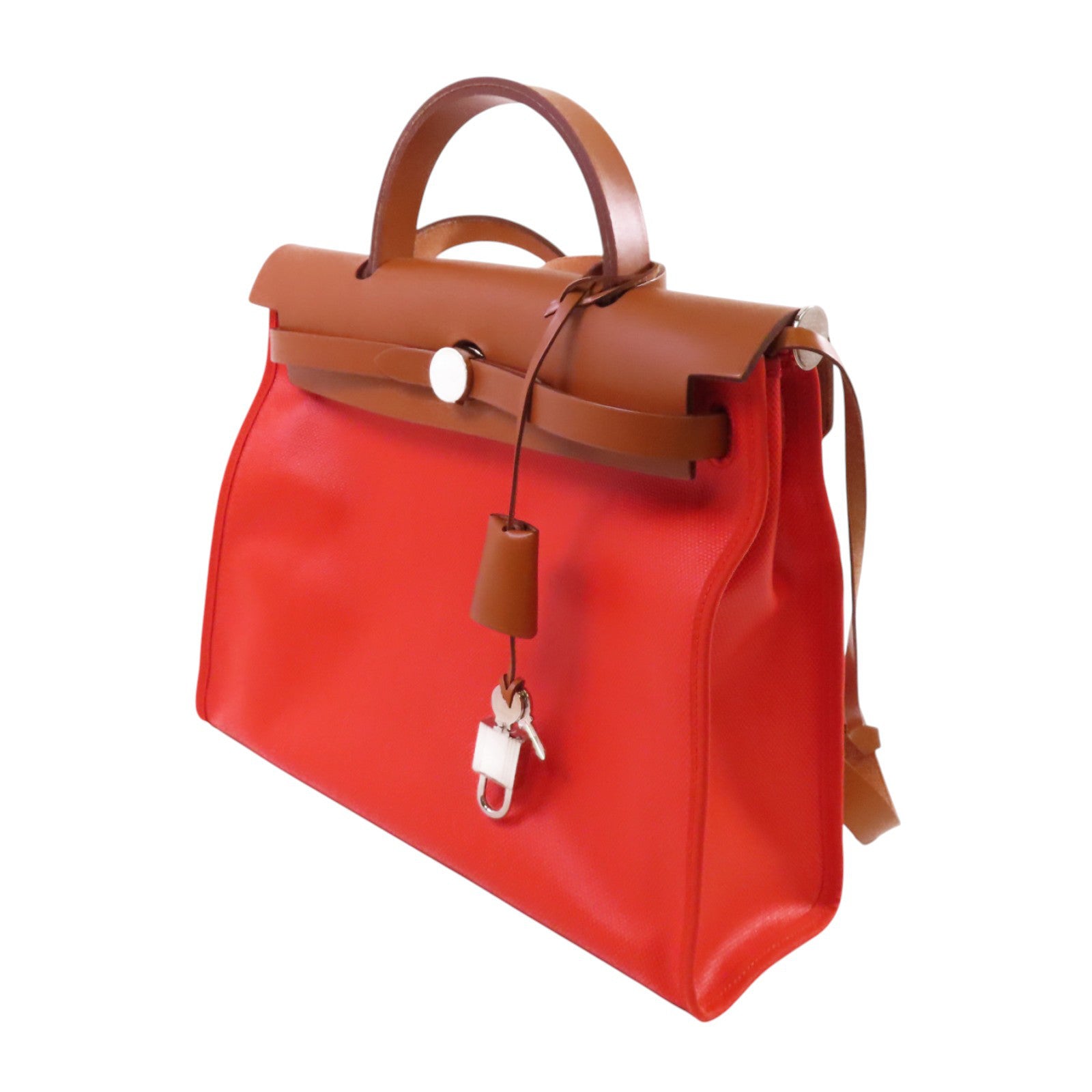 HERMES 帆布/牛皮皮革Herbag PM 2Way Shoulder Bag銀扣手挽肩背兩用袋