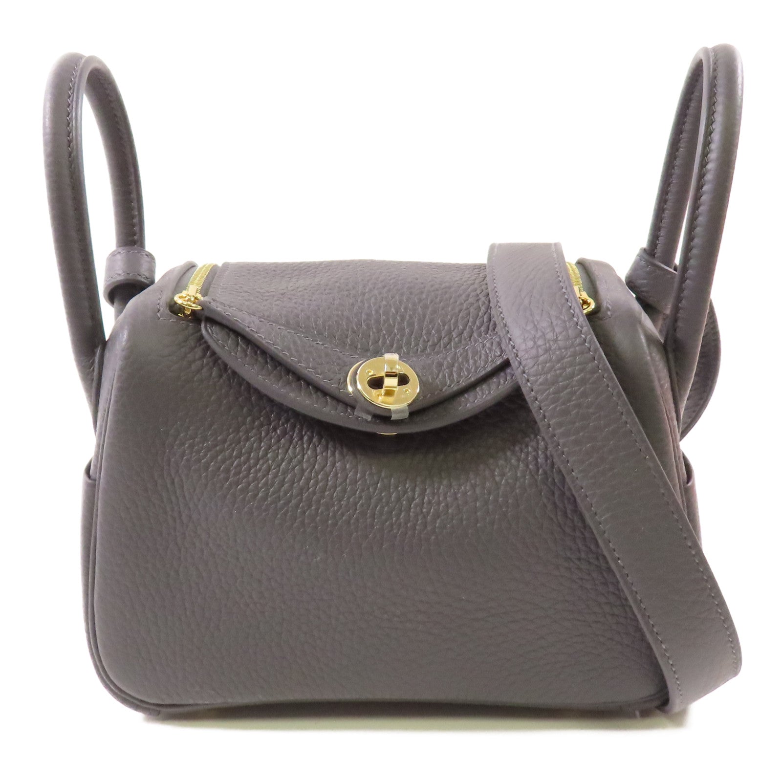 HERMES Clemence皮革Mini Lindy金扣手挽肩背兩用袋Ardoise