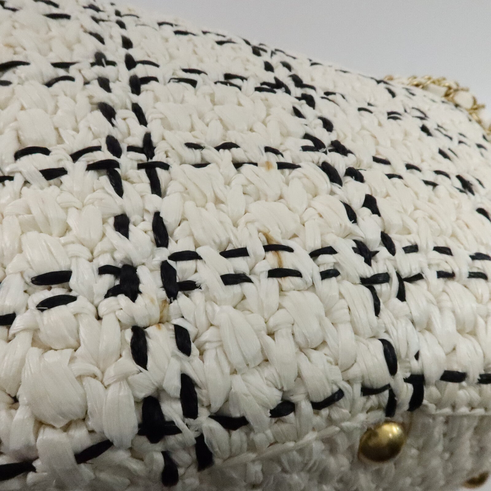 CHANEL 藤料Raffia Effect Tweed Shppping Bag鏈帶手挽袋