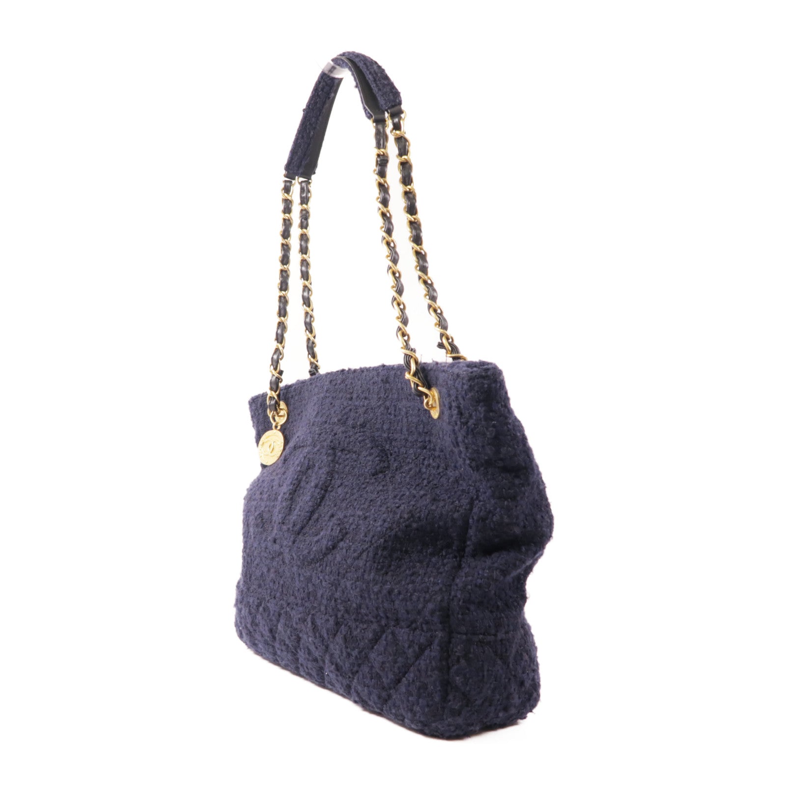 CHANEL 粗花呢Tote Bag金扣鏈帶肩背袋