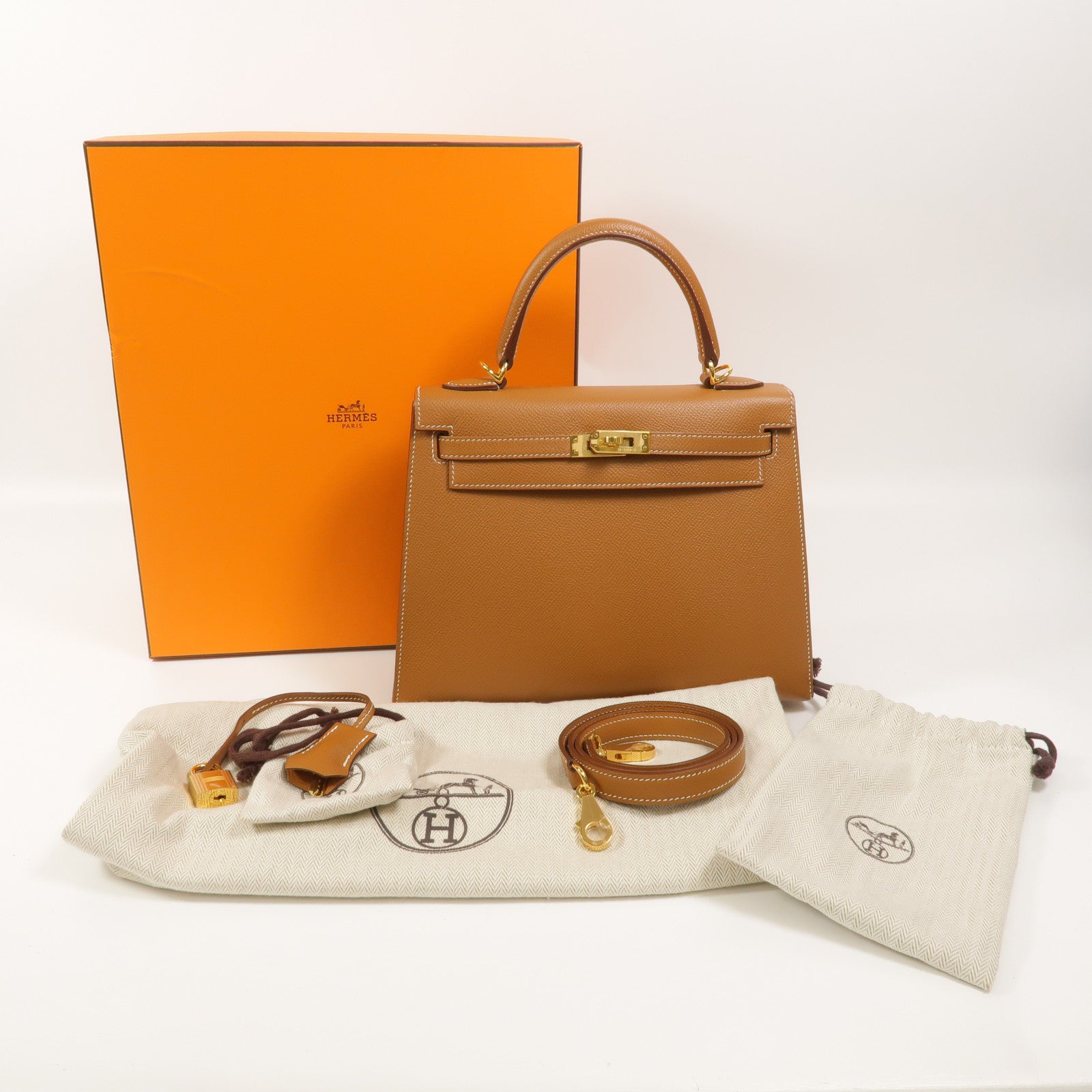 HERMES Epsom皮革Kelly 25手挽肩背兩用袋Gold