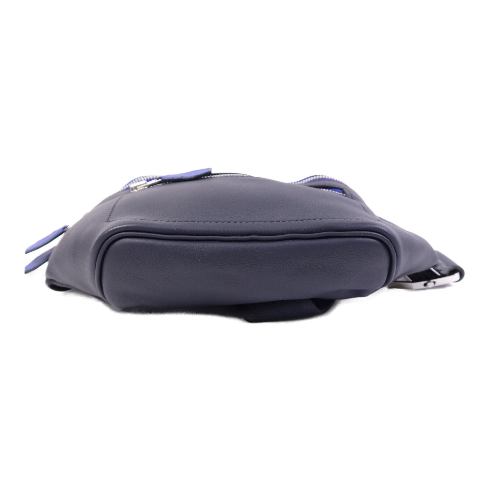 HERMES Swift皮革Cityslide Belt PM銀扣腰包Bleu Indigo/Bleu Electrique