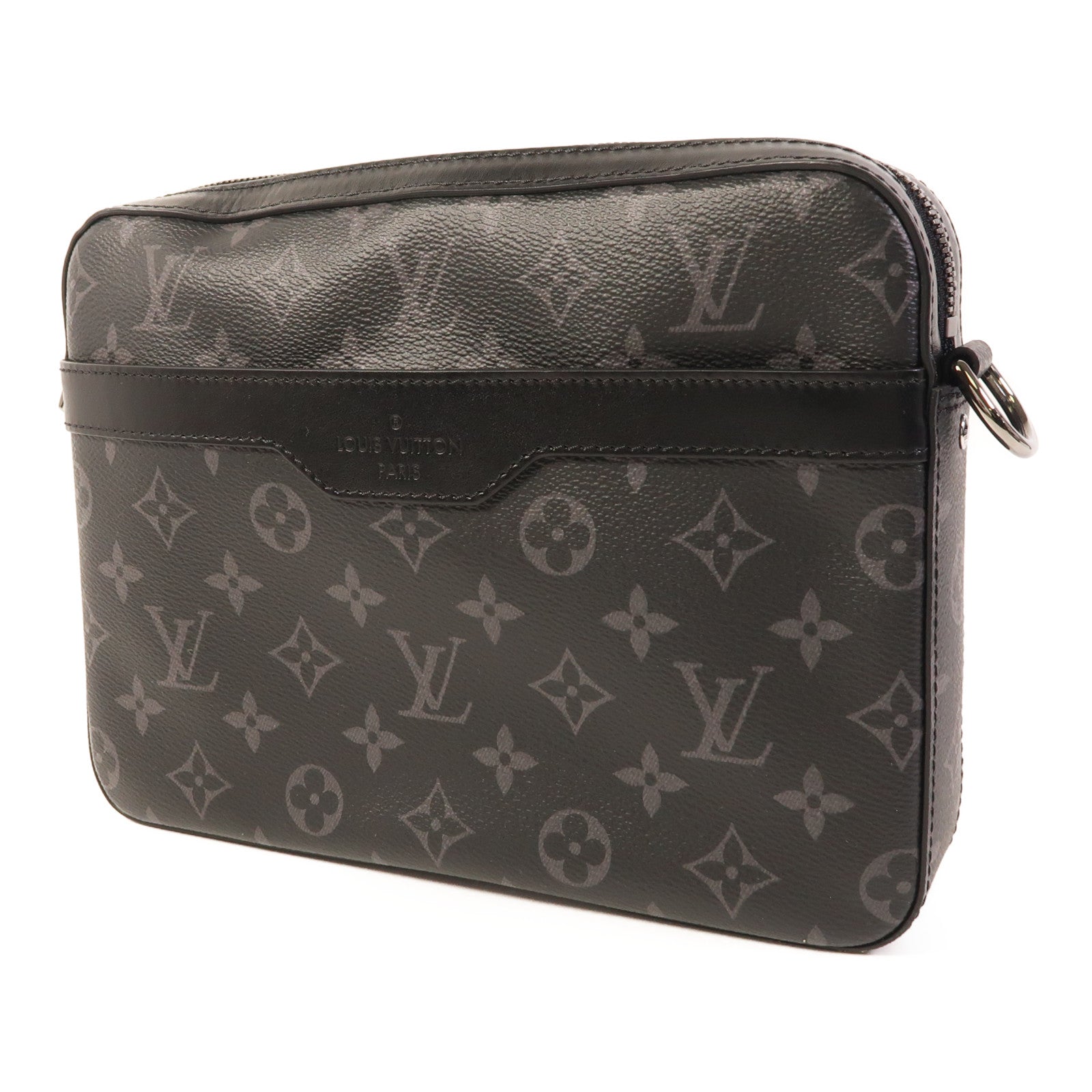 LOUIS VUITTON Monogram Eclipse Reverse Trio Messenger銀扣肩背袋灰色