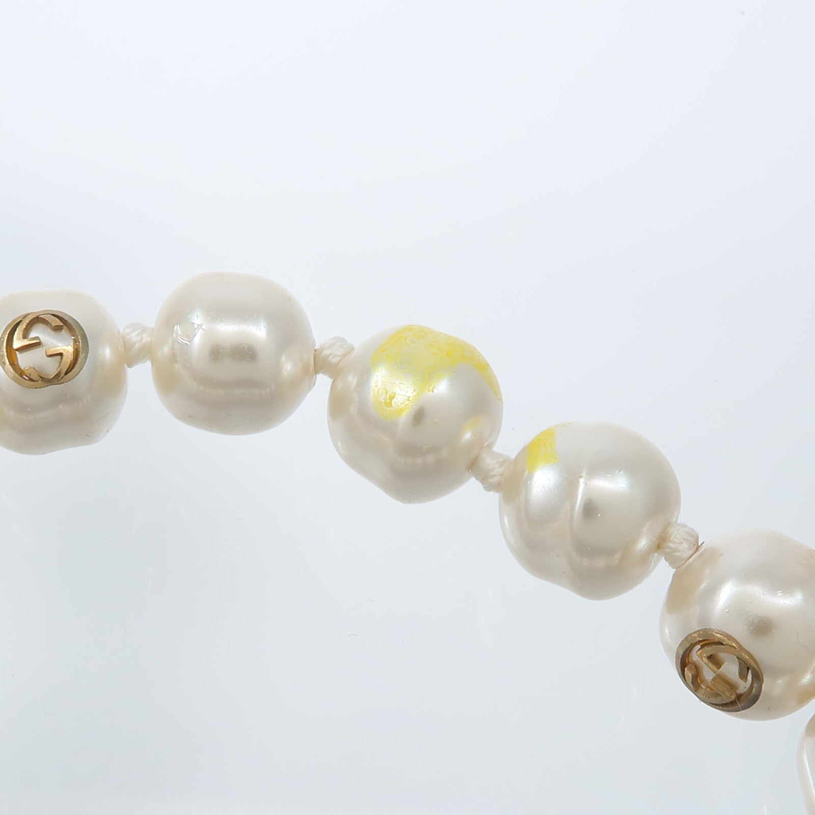 GUCCI PVC/Metal Faux Pearl Ribbon Necklace項鏈
