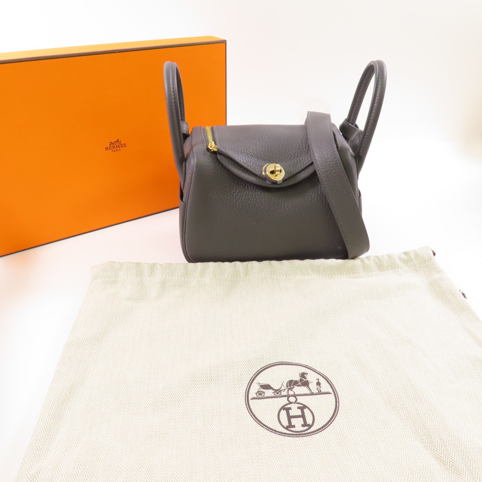 HERMES Clemence皮革Mini Lindy金扣手挽肩背兩用袋Ardoise