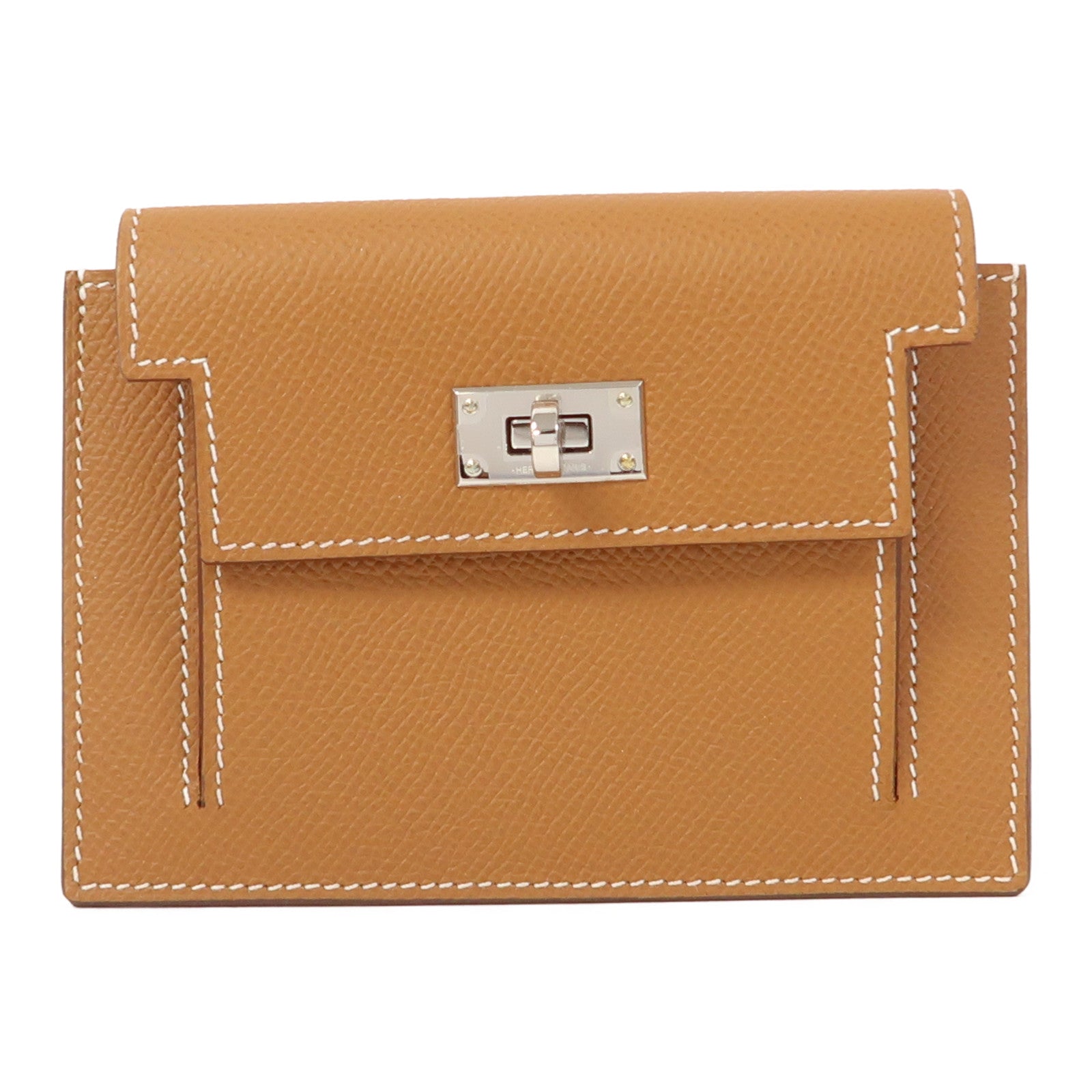 HERMES Epsom皮革Kelly Pocket Compact Wallet銀扣錢包經典駝色