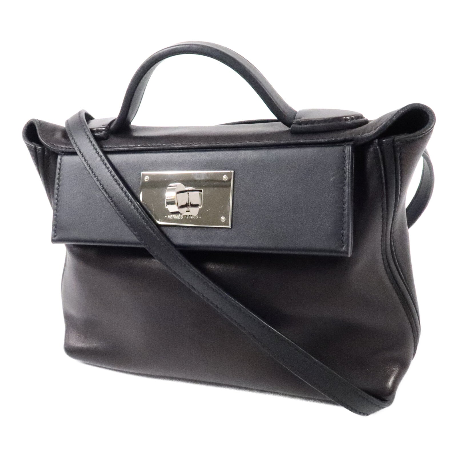 HERMES Volupto皮革24/24 Mini手挽肩背兩用袋Noir