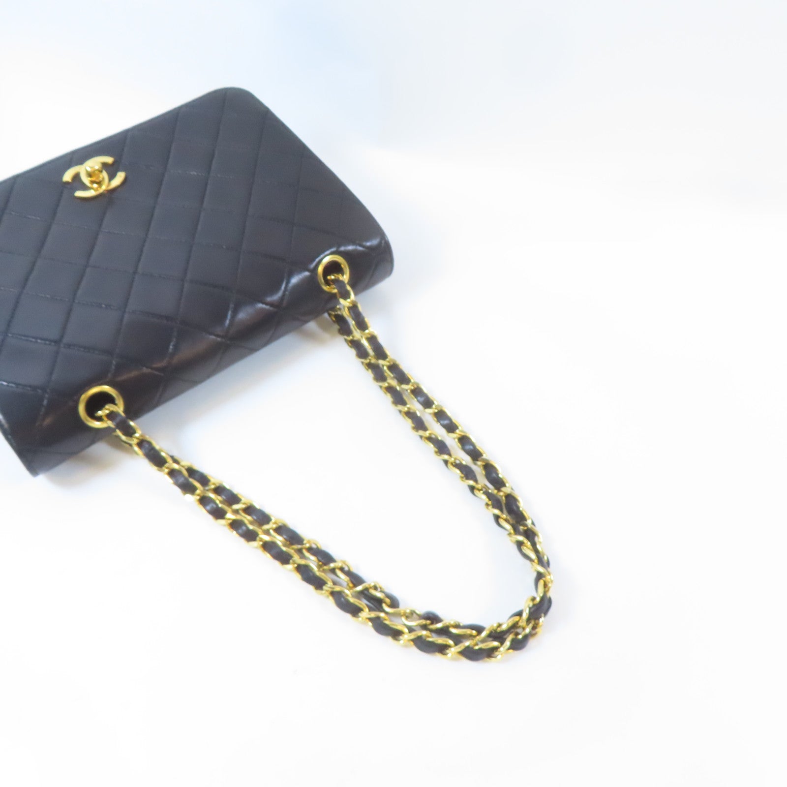 CHANEL 菱格牛皮皮革Chain Shoulder Bag金扣鏈帶肩背袋黑色