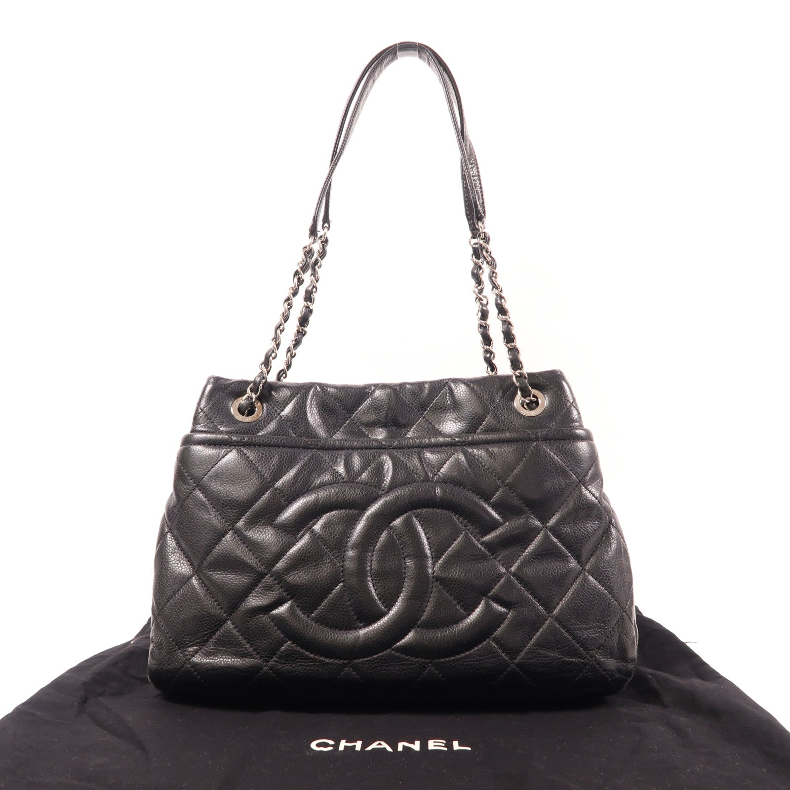 CHANEL 牛皮皮革Shoulder Bag銀扣鏈帶肩背袋