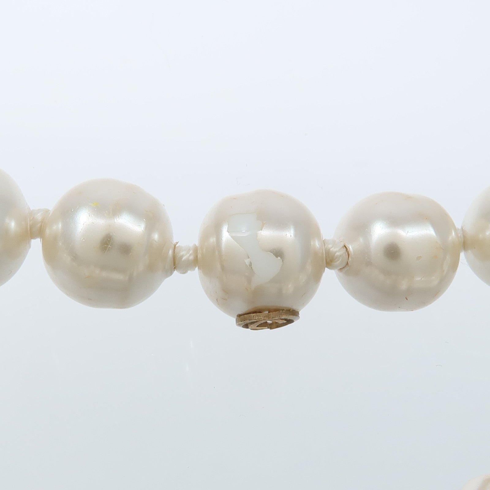 GUCCI PVC/Metal Faux Pearl Ribbon Necklace項鏈