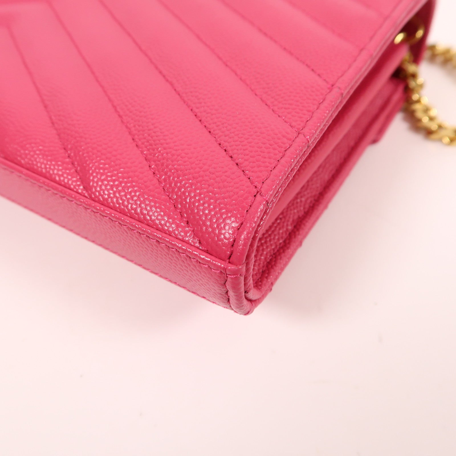 SAINT LAURENT 牛皮皮革Shoulder Bag金扣鏈帶肩背袋粉紅色
