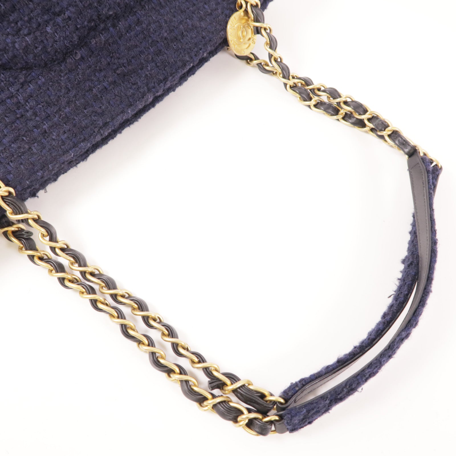 CHANEL 粗花呢Tote Bag金扣鏈帶肩背袋