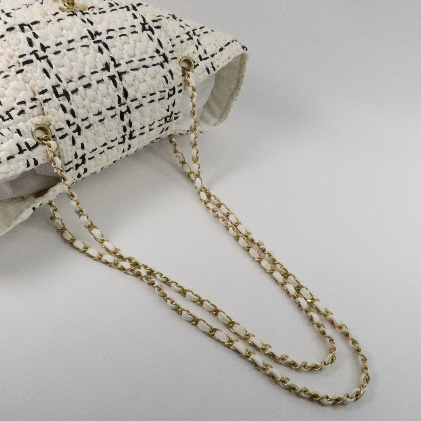 CHANEL 藤料Raffia Effect Tweed Shppping Bag鏈帶手挽袋