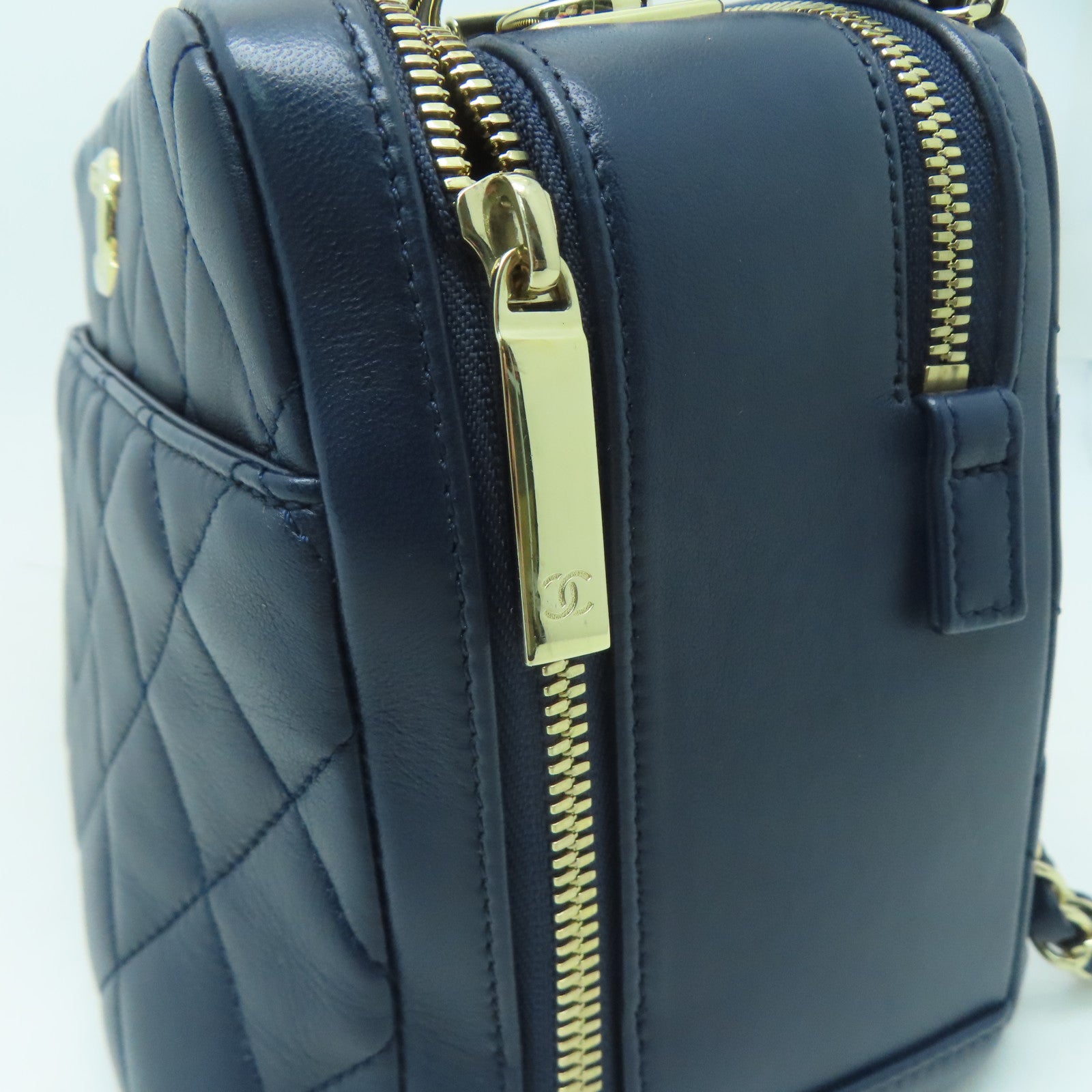 CHANEL 【激減優惠】菱格羊皮皮革Shoulder Bag金扣手挽肩背兩用袋藍色