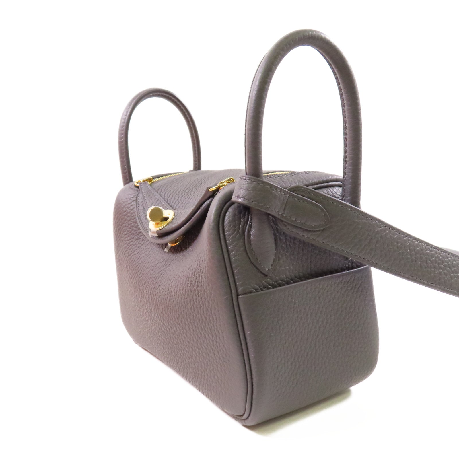 HERMES Clemence皮革Mini Lindy金扣手挽肩背兩用袋Ardoise