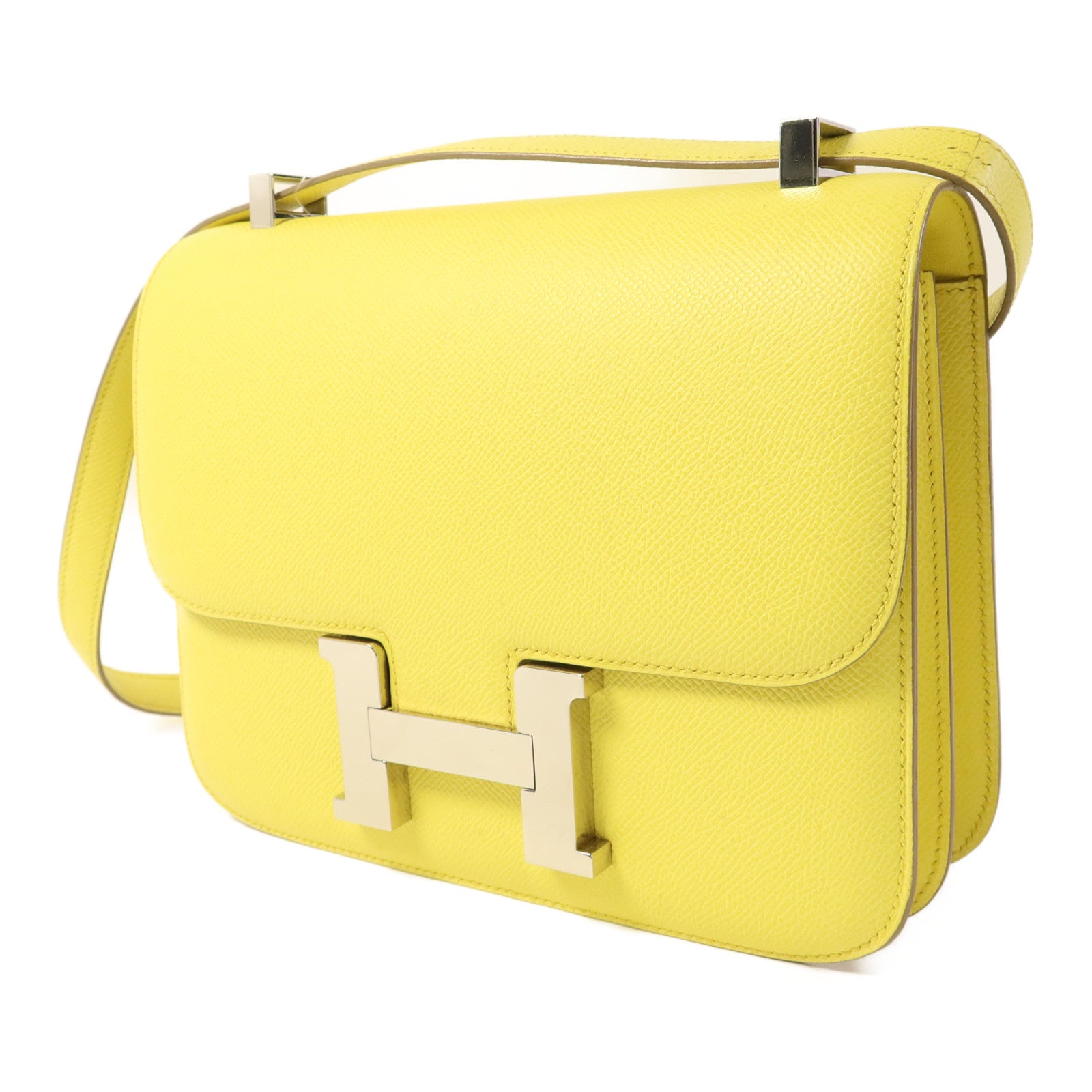HERMES Epsom皮革Constance 24銀扣肩背袋Lime